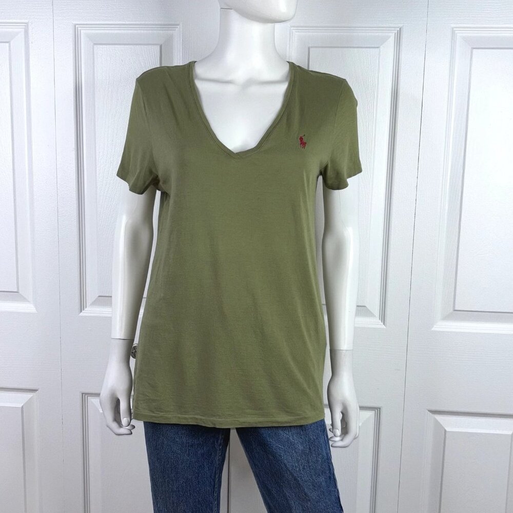 RALPH LAUREN women's khaki V-neck t-shirt XL LIKE NEW!!